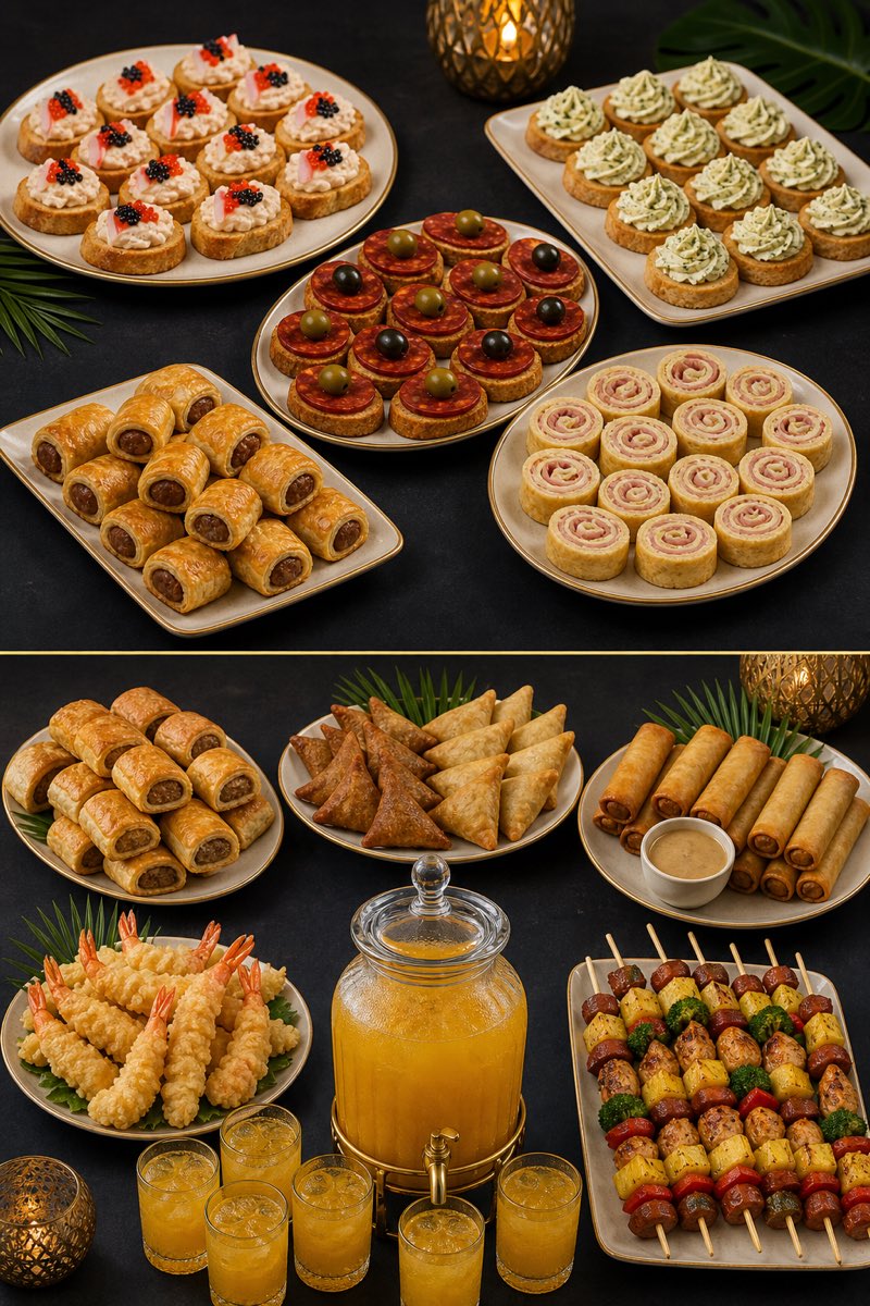 Plateaux de canapés et jus frais pour un cocktail d’accueil